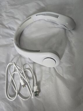 White Wearable Neck Fan - Rechargeable